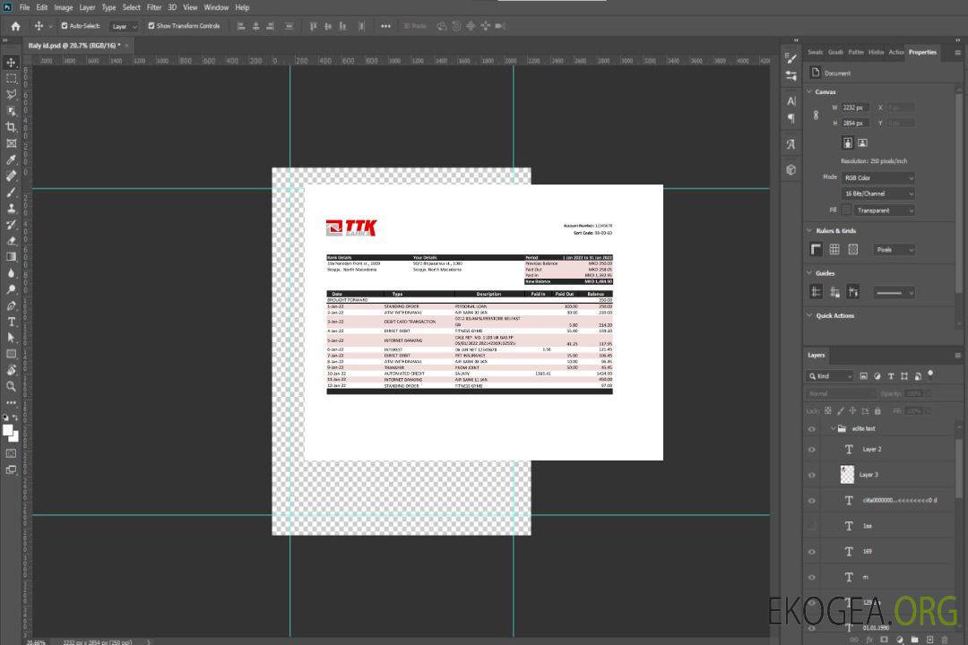 Relevé bancaire TTK de Macédoine template Relevé bancaire TTK de Macédoine template